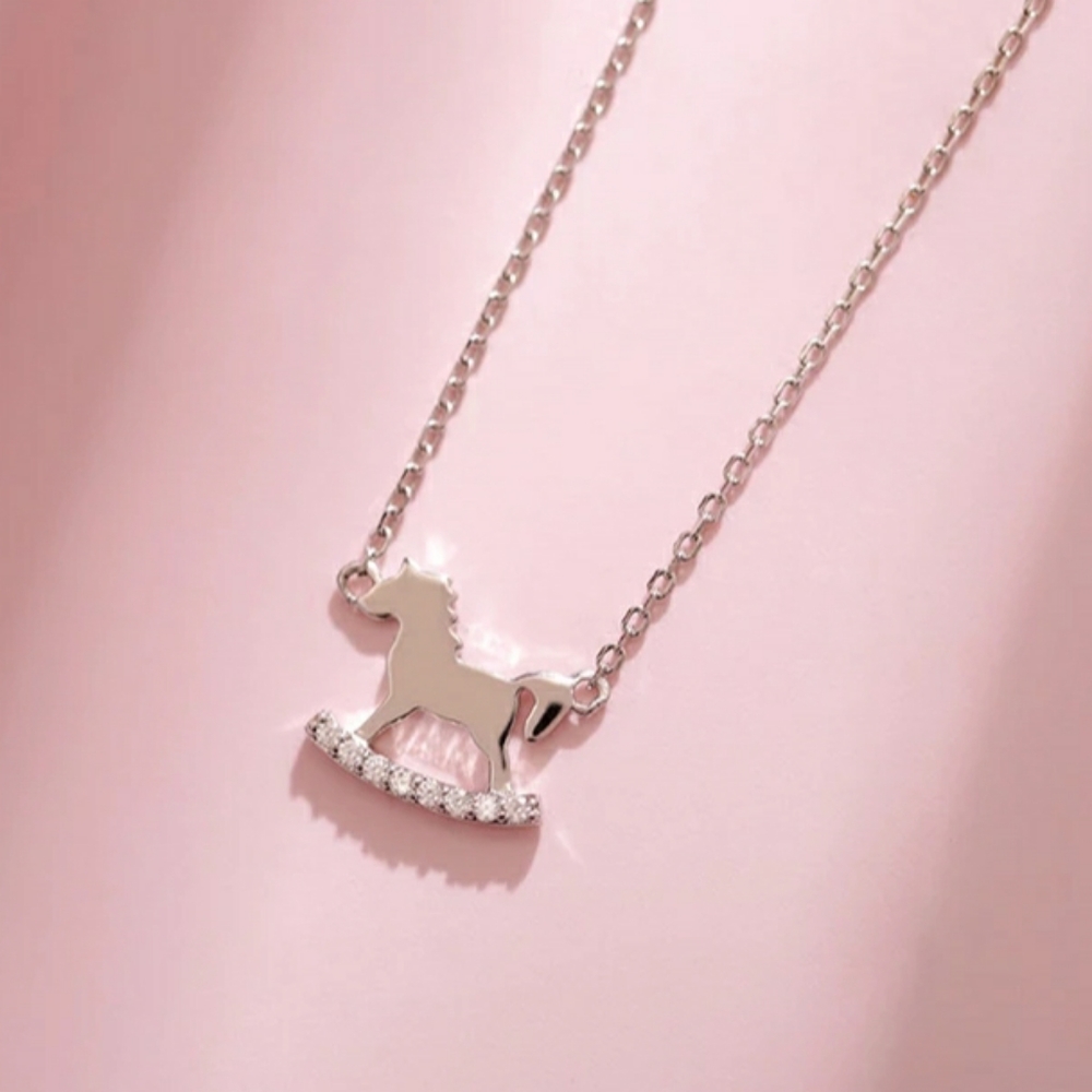 NEW 925 SILVER PLATED ROCKING HORSE NECKLACE
